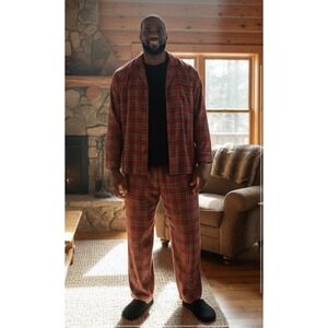 Oscar De La Renta Red Plaid 2 Piece Button Mens Pajamas Pjs  Sz XLT USA